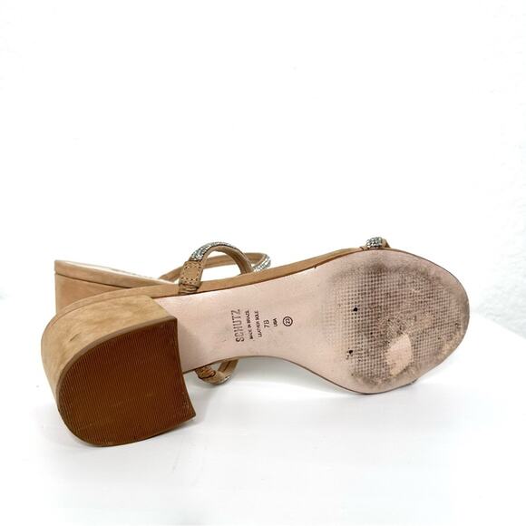 Schutz S-Derika Tan Heeled Sandals Size 7 Sparkly Straps - Picture 7 of 7